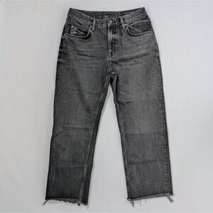 AllSaints Mazzy Straight Leg Jeans 29 Black Cropped Mid Rise Raw Hem Cotton UK